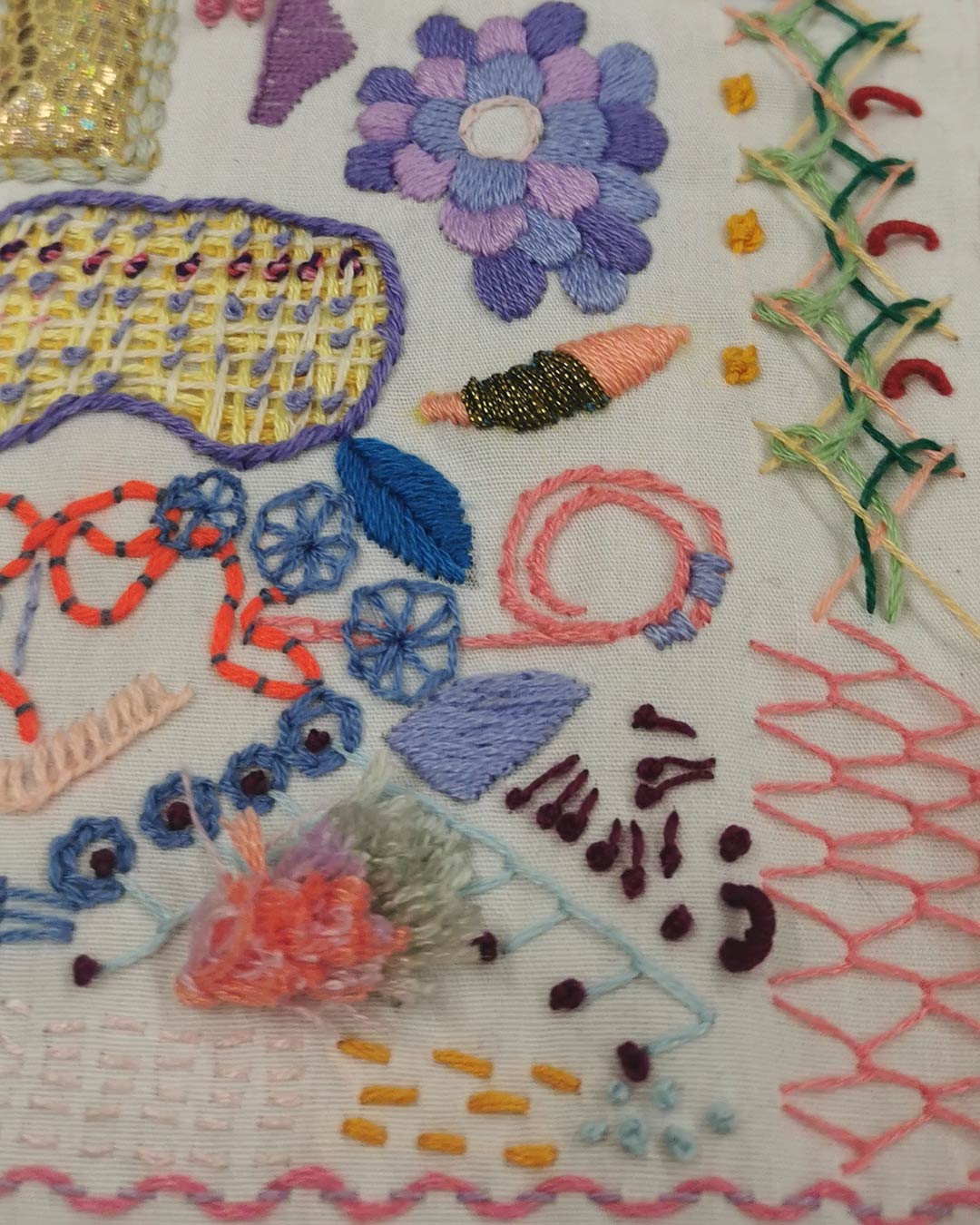 ausschnitt eines mustertuchs für handstickerei techniken